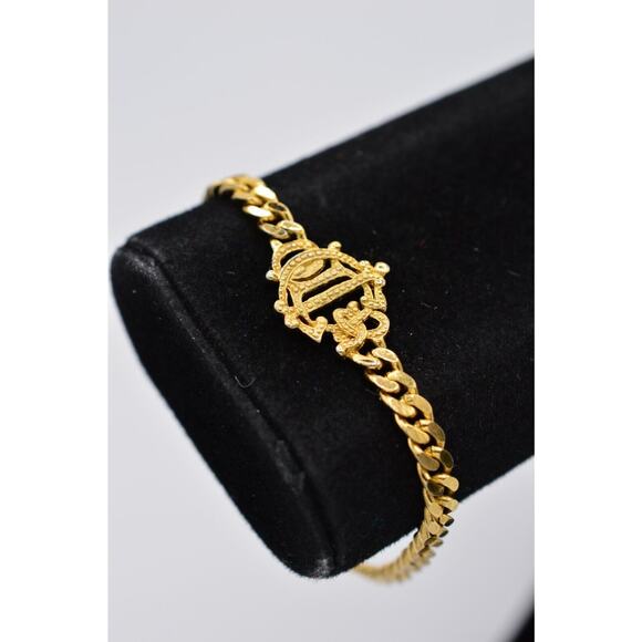 Christian Dior Vintage Logo Bracelet Insignia Script Charm Gold Signed BinAD - Picture 1 of 9